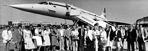 Happy passengers about to board the British Airways Concorde airliner / aircraft at Happy passengers about to board the British Airways Concorde airliner / aircraft at