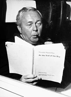Harold Wilson British Prime Minister reading a proof of the book At the End of the Day