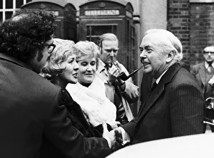 00155 Gallery: Harold Wilson MP meeting supporters as he leaves the Transport House after the press