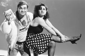 Harry Enfield poses with Fiona Riley. 4th March 1988 Harry Enfield poses with Fiona Riley. 4th March 1988