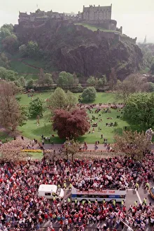Heart of Midlothian footballers are cheered by fans as they celebrate with the Scottish Heart of Midlothian footballers are cheered by fans as they celebrate with the Scottish