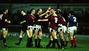 Images Dated 10th December 1988: Hearts versus Rangers Scottish Premier League football Hearts players celebrate