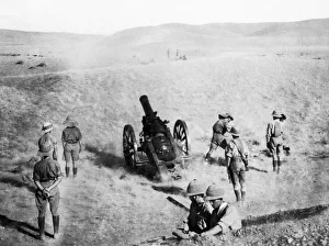 A heavy gun seen in action during General Maude's advance along the Tigris River in A heavy gun seen in action during General Maude's advance along the Tigris River in