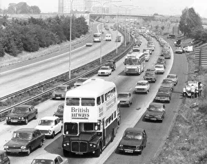 Heavy traffic going into Heathrow Airport. 28th June 1976 Heavy traffic going into Heathrow Airport. 28th June 1976