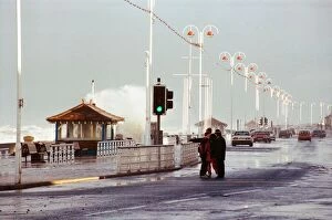 Images Dated 19th February 1996: High tides batter the sea front at Redcar where police closed a stretch of the Esplanade