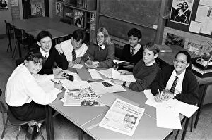 Images Dated 13th October 1991: Hold the front page...'reporters'from Moor End High School are busy preparing