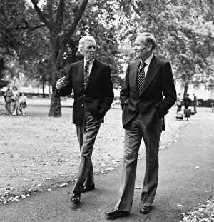 Hollywood stars Henry Fonda and James Stewart walk through Grosvenor Square in London