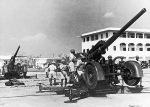 The Hong Kong and Singapore Royal Artillery (HKSRA) operating an anti-aircraft gun used The Hong Kong and Singapore Royal Artillery (HKSRA) operating an anti-aircraft gun used