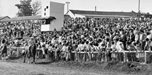 Images Dated 1st July 1978: Horses and jockeys trot to the start watched by anxious race-goers at Hexham Racecourse