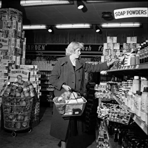 Housewife shopping in Modern Supermarket in North Finchley London April 1958 Mrs P Housewife shopping in Modern Supermarket in North Finchley London April 1958 Mrs P