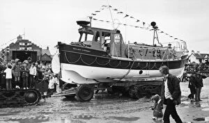 Images Dated 23rd August 1982: The Hoylake lifeboat Mary Gabriel displayed on the beach for visitors at the Hoylake