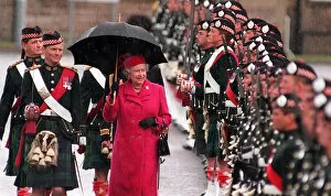 Images Dated 2nd July 1996: HRH Queen Elizabeth II inspects guard at presentation of colours from Scottish soldiers