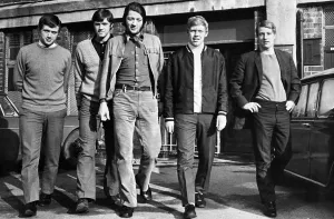 Huddersfield Town footballer Frank Worthington with teammates. February 1970 Huddersfield Town footballer Frank Worthington with teammates. February 1970