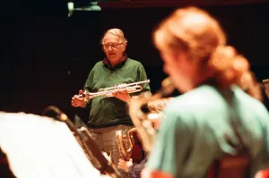 Images Dated 16th July 1991: Humphrey Lyttelton rehearses with the Birmingham Schools Jazz Orchestra at the Symphony