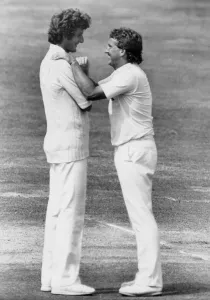 Ian Botham and Bob Willis laughing together during match - August 1983 Ian Botham and Bob Willis laughing together during match - August 1983