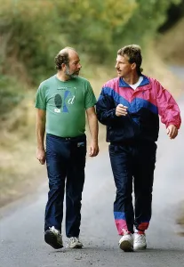 Ian Botham ex Cricket player on charity walk talking with Daily Mirror sports writer Ian Botham ex Cricket player on charity walk talking with Daily Mirror sports writer