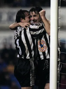 Ian Rush of Newcastle United celebrates after scoring against Everton during the FA Cup Ian Rush of Newcastle United celebrates after scoring against Everton during the FA Cup