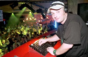 Ibiza Spain July 1999 Disc jockey Dave Pearce in the Eden disco with his Ibiza Spain July 1999 Disc jockey Dave Pearce in the Eden disco with his