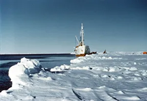 Ice Breaker tied up to the pack ice during the 1956 Trans-Antarctic Expedition Ice Breaker tied up to the pack ice during the 1956 Trans-Antarctic Expedition