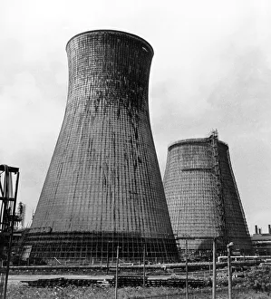 ICI, Billingham. The two twin cooling towers are being systematically demolished ICI, Billingham. The two twin cooling towers are being systematically demolished