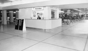 Information desk at Teesside Airport 10th April 1985 Information desk at Teesside Airport 10th April 1985