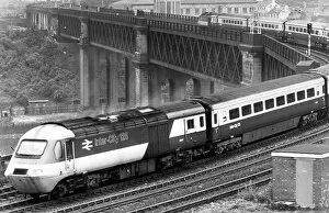 An Inter-City 125 arriving at Newcastle on 6th July 1984 over the King Edward Bridge