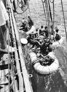 Italian sailors waiting to board a British Ship after their ship was sunk in Italian sailors waiting to board a British Ship after their ship was sunk in