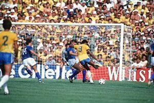 Italy v Brazil 1982 World Cup match Serginho tries a shot at goal