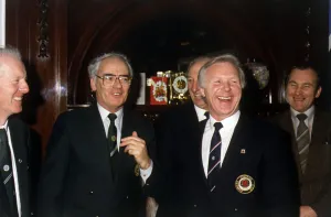 Jon Scan Gallery: Jack McGinn shares a joke with David Holmes January 1986