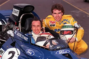 Jackie Stewart with son Paul - Jackie inside car son Paul as side Jackie Stewart with son Paul - Jackie inside car son Paul as side