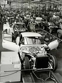 Motor Cars Collection: Jaguar. The lenghtened assembly tracks at Jaguar Cars, Browns Lane
