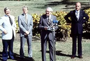 James Callaghan Labour Prime Minister addreses a Summit meeting with President Carter