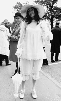 Images Dated 15th June 1971: Janette Fraser in knickerbocker suit at Royal Ascot in June 1971 with parasol