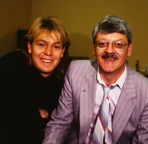 Jason Donovan singer actor April 1988 with Scott Robinson journalist Jason Donovan singer actor April 1988 with Scott Robinson journalist