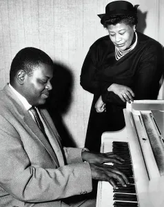 Jazz specialists arrive for tour of Britain. Ella Fitzgerald and Oscar Peterson Jazz specialists arrive for tour of Britain. Ella Fitzgerald and Oscar Peterson