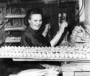 Jean Critchfield clay Pipe maker at work in her factory Circa 1950
