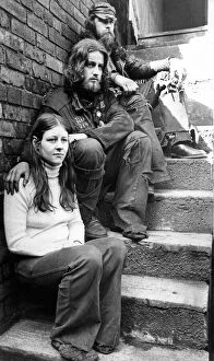 Images Dated 1st April 1977: Jean Scott with two members of the Hells Angels who had squatted in a Bensham house in