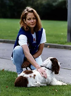 Jenny Seagrove actress with dog Tasha near Holland Park Jenny Seagrove actress with dog Tasha near Holland Park