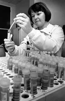 Jenny Wright, a medical laboratory scientific officer, preparing a batch of samples at Jenny Wright, a medical laboratory scientific officer, preparing a batch of samples at