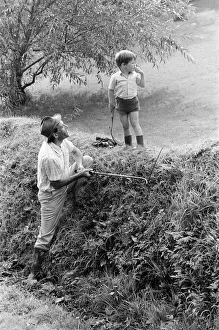 Images Dated 30th August 1972: Jeremy Thorpe holidaying at home at his thatched cottage near Cobbaton, Umberleigh, Devon