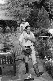 Images Dated 30th August 1972: Jeremy Thorpe holidaying at home at his thatched cottage near Cobbaton, Umberleigh, Devon