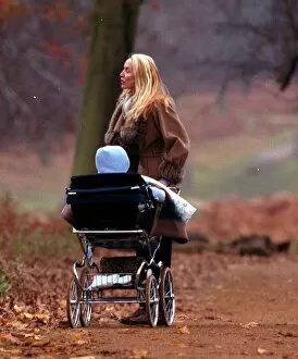 Jerry Hall December 1998 with baby Gabriel strolling in the park