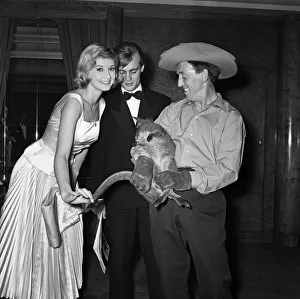 Jill Ireland and husband David McCallum with a wallaby at the premiere of ' Jill Ireland and husband David McCallum with a wallaby at the premiere of '