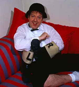 Jimmy Cricket comedian September 1986 holding left and right wellies welly boots Jimmy Cricket comedian September 1986 holding left and right wellies welly boots