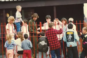 Images Dated 6th June 1991: Jimmy Nail was the centre of attraction to the children of Walker as he returned to his