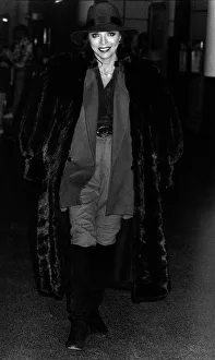 Joan Collins Actress arrives at Gatwick from the USA dressed for winter in January 1989 Joan Collins Actress arrives at Gatwick from the USA dressed for winter in January 1989
