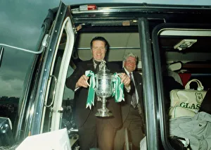 Jock Stein leaves bus with Scottish Cup trophy May 1974 Jock Stein leaves bus with Scottish Cup trophy May 1974