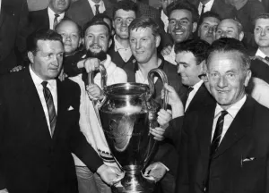 Jock Stein proudly shows off the European Cup to Scottish referees at the Middleton Jock Stein proudly shows off the European Cup to Scottish referees at the Middleton