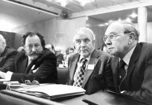 JOE GORMLEY LEADER OF THE NUM (NATIONAL UNION OF MINERS) WITH TOM JACKSON (LEFT JOE GORMLEY LEADER OF THE NUM (NATIONAL UNION OF MINERS) WITH TOM JACKSON (LEFT