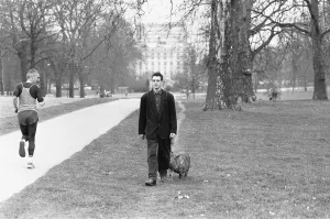 A jogger out for an early morning run takes a double look at a man out walking his pig in A jogger out for an early morning run takes a double look at a man out walking his pig in